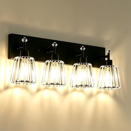 Black 4 Light Modern Crystal Vanity Lights Over Mirror (4-Light)
