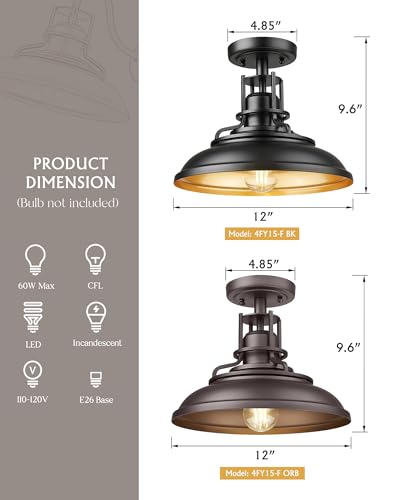 12 Inch Semi Flush Outdoor Ceiling Lights (2 Count)