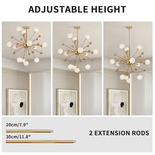 12 Light Gold Globe Sputnik Chandelier Mid Century Modern Ceiling Light