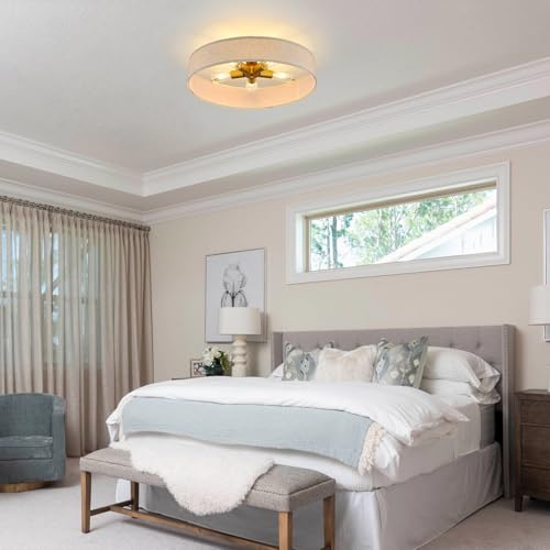Gold Semi Flush Mount Ceiling Light Fixture 24" Large Modern Ceiling Light with Linen Fabric Drum Shade 5