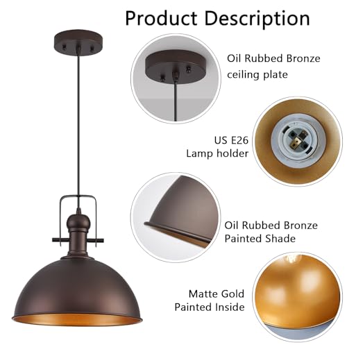 12 Inch ORB Farmhouse Pendant Lights for Kitchen Island 3 Pack (3 Count)