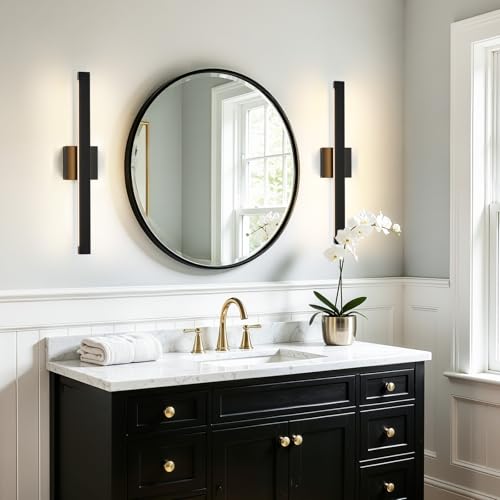 24 Inch Modern Vanity Light Black Bathroom Lighting Fixture with Up & Down Lighting 5CCT Dimmable LED Vanity Light Bar Over Mirror for Bathroom Bedroom Restroom