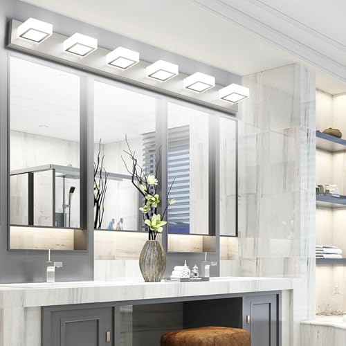Brushed Nickel Bathroom Vanity Lights 48inch Metal Acrylic LED Modern Bathroom Wall Lighting Fixtures Over Mirror Brushed Nickel