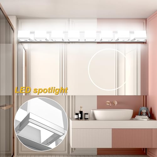 8 Lights Modern LED Chrome Vanity Light for Bathroom Wall Light Up and Down LED Bathroom Light Fixtures Over Mirror