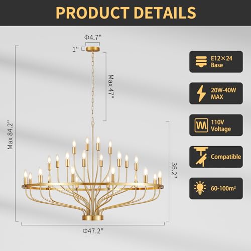 47.2" Large Gold Chandelier