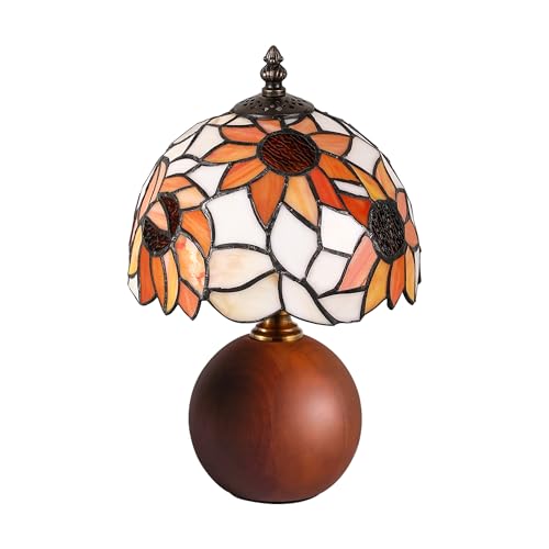 12.2" Retro Sunflower Tiffany Small Table Lamp with Wood Base