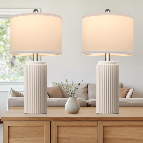 23.5" Cream Ceramic Table Lamps Set of 2 (2 Count)