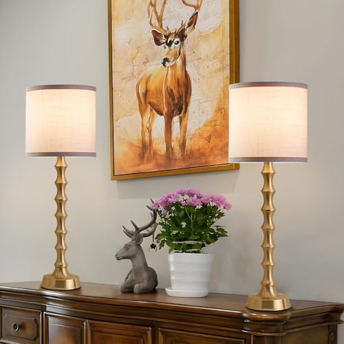 30.5" Gold Buffet Table Lamps Set of 2 with White Lampshade (2 Count)