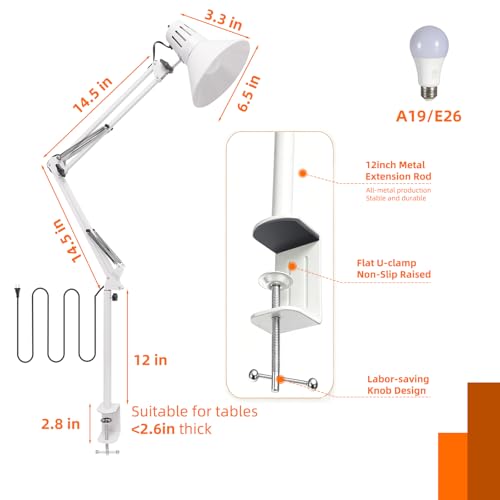 White Desk Lamp with Clamp