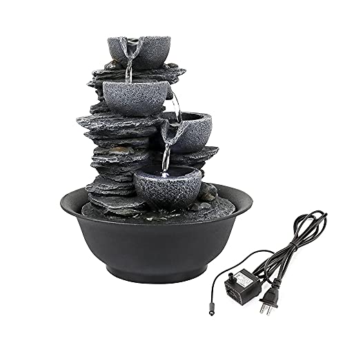 10.6inch Rock Indoor Water Fountain Zen Meditation Tabletop Fountain with LED Light for Home Office Bedroom