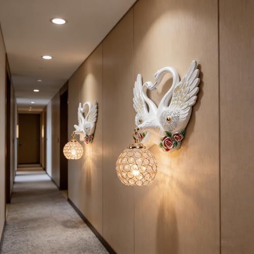 Large White Wall Sconces Crystal Glass Wall Mount Light Luxury Resin Floral Art Deco E26 Modern Wall Light Fixtures for Bedroom