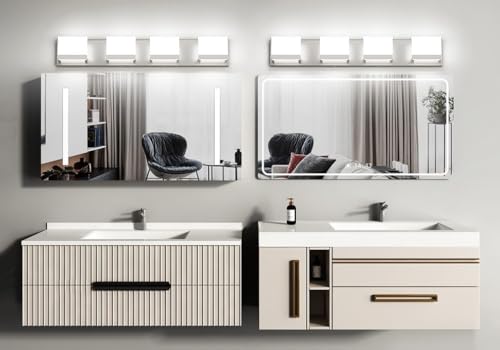 Brushed Nickel Modern Vanity Light Fixtures 4 Lights LED Bathroom Lights Up and Down Bathroom Wall Lighting Over Mirror