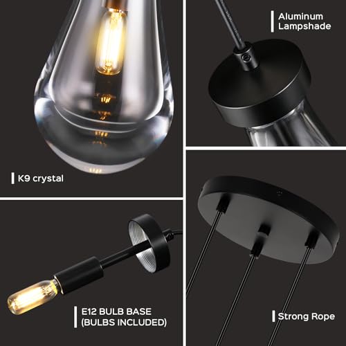 Modern Teardrop Crystal Pendant Light (Black / 3-Light)
