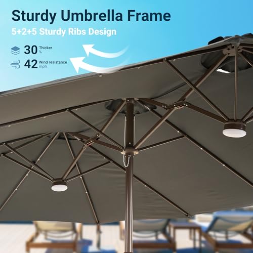 15 Ft Umbrella Outdoor Patio Solar Lights With Base