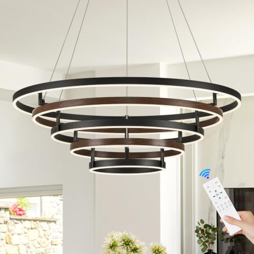 5 Rings LED Chandelier Black Dimmable Circular Pendant Light for Dining Room