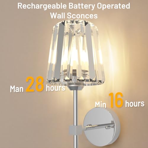 Crystal Battery Operated Wall Sconces Set of 2 (2 Count)