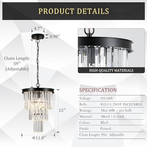 12" Modern Crystal Chandeliers (3 Count)