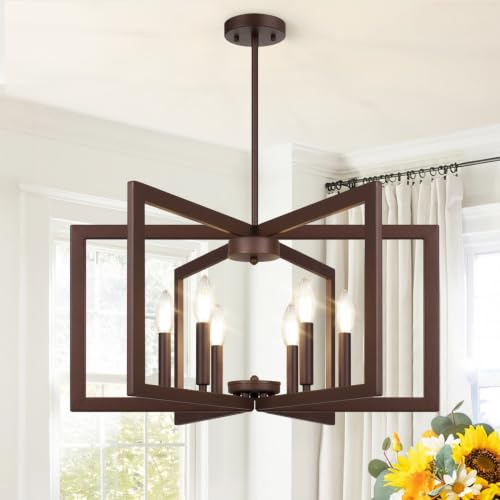 25" 61" Height Adjustable Modern Matte Brown Chandelier for Dining Room