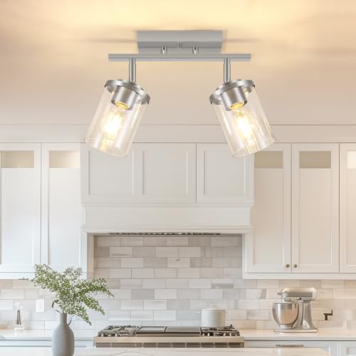 2 Lights Brushed Nickel Kitchen Track Lighting Fixtures Ceiling Mount