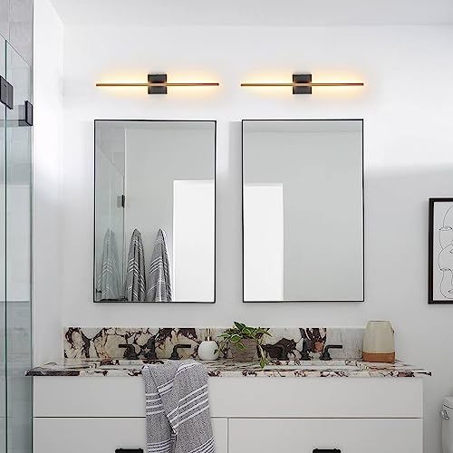 Modern Light Fixture Set of Two 27.8x4.3x3.4in Black and Brass Gold Sconces 1200Lm LED Wall Lights for Bathroom (2 Count)