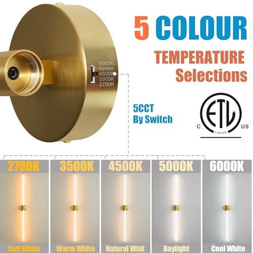 Gold Wall Sconces Set of 2 Hardwired LED Vanity Light 47"