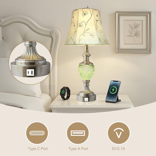 Bedside Table Lamp Set of 2 with Nightlight and USB A+C Ports (2 Count)