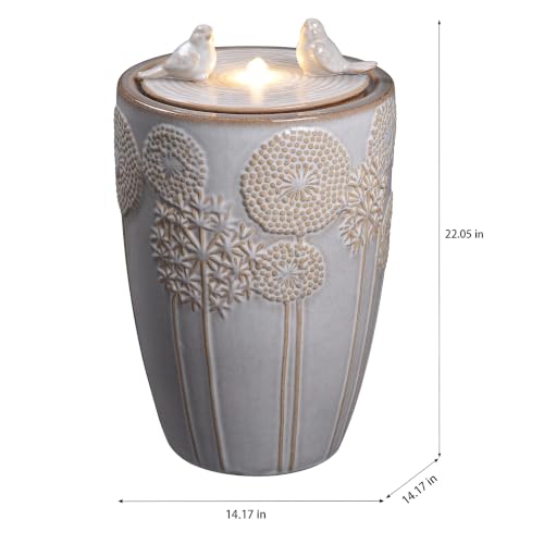 Ivory Ceramic Bird & Dandelion Fountain