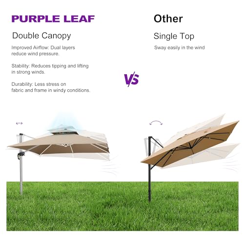 Cantilever Umbrella 12'X12' Double Top Solar LED Light