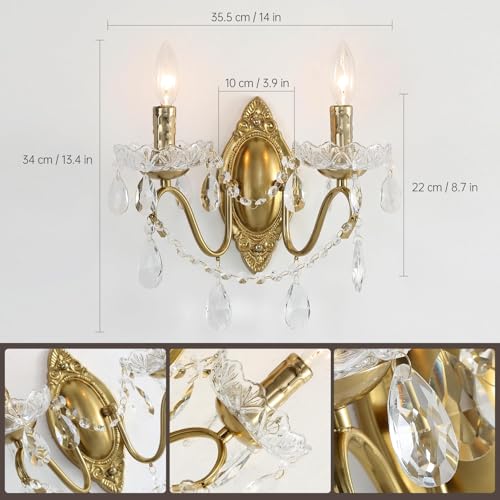 14inch Vintage Crystal Wall Sconces Set of Two (2 Count)