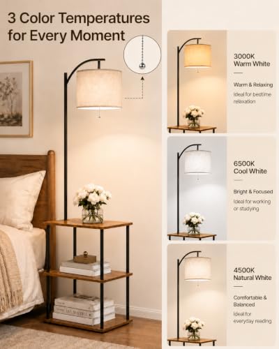 Floor Lamp with Table (Rustic Brown)