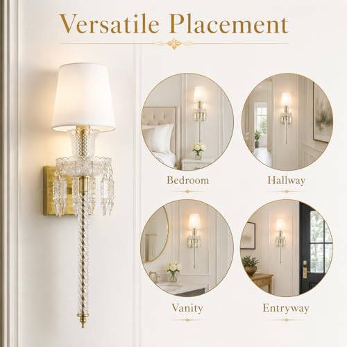 Modern Crystal Wall Sconce with Linen Shade