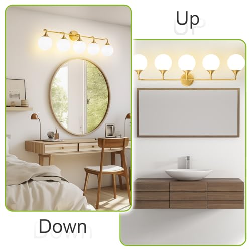 Brushed Gold Bathroom Light Fixtures Over Mirror Vanity 5