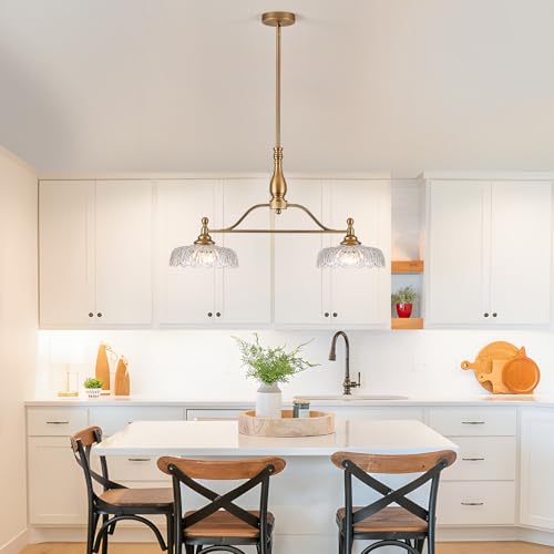 Chandeliers Pendant Light Fixture Vintage Pendant Lighting Fixtures 2 Lights Chandelier Matte Brass Kitchen Glass Hanging Lamp for Island Dining Room Living Room