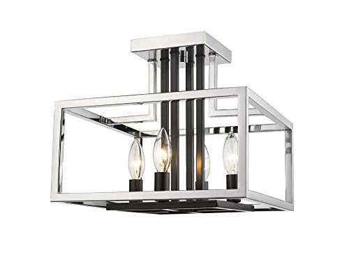 456SF-CH-BK 4 Light Semi Flush Mount, Chrome + Black