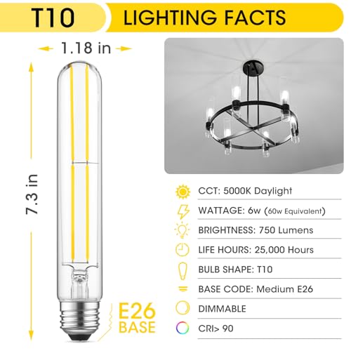 7.3 Inch Long Tubular Vintage LED Edison Bulbs (6 Count)