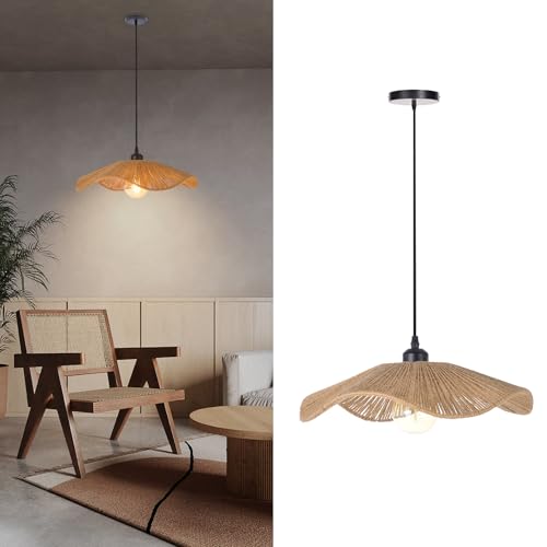 Small Boho Woven Twine Pendant Light Modern Ceiling Hanging Light Handwoven Chandelier for Dining Room Restaurant Bedroom 15.7"