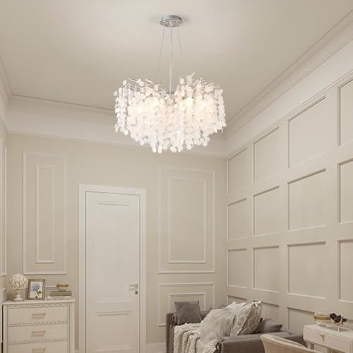 24" Silver Coastal Chandelier Modern Shell Chandelier for Dining Room
