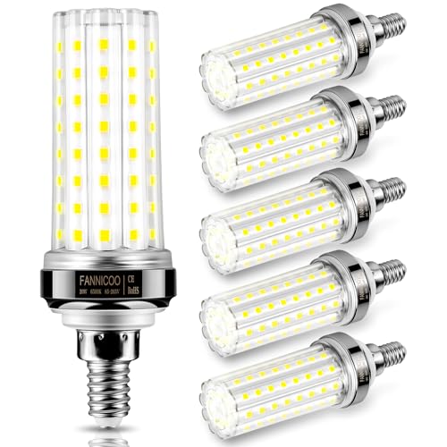 E12 LED Bulb 6pcs 20W LED Corn Light Bulb 150W Equivalent 2500Lumen 6500K Cool Daylight White Non (6 Count)
