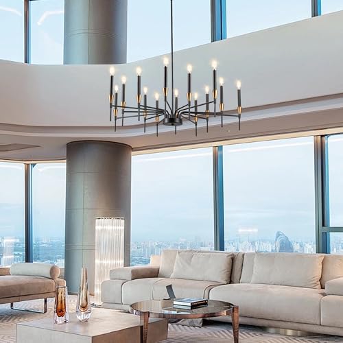 Dining Room Black Gold Chandelier 14 Lights Modern Lighting Fixtures