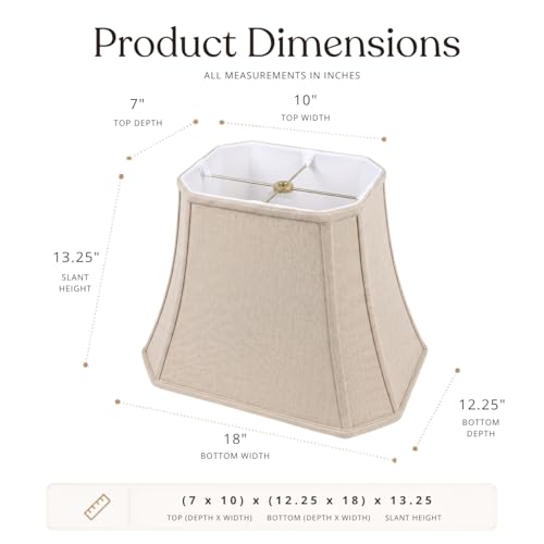 BSO-710-18LNBG Rectangle Cut Corner Basic Lamp Shade, (7x10) x (12.25x18) x 13.25, Linen Beige