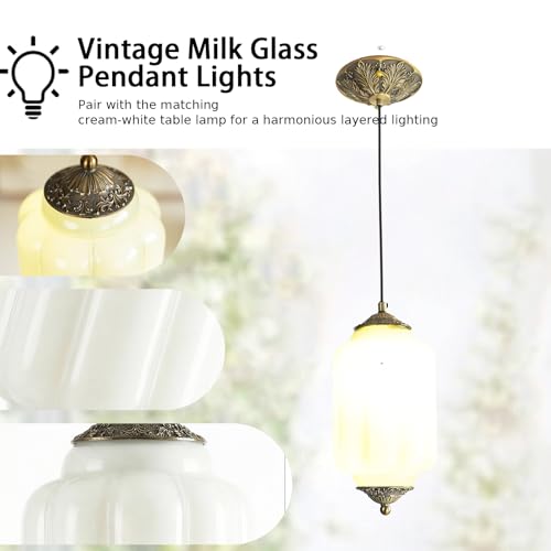 2 Pack Vintage Milk Glass Pendant Lights Kitchen