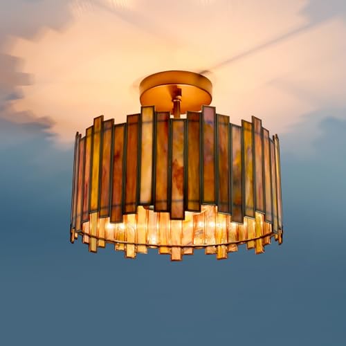 Antique Brass Ceiling Light Fixture in Drum Shape