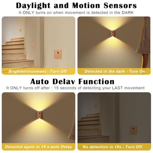 2 Pack Wood Step Light with Motion Sensor (2 Count)