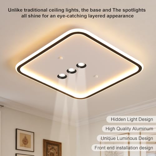 Square Diamond LED Ceiling Light with 3 Spotlights