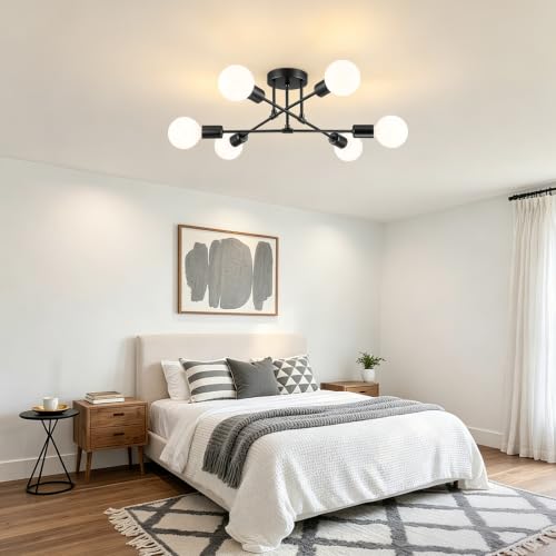 6 Lights Modern Sputnik Chandelier (Black)