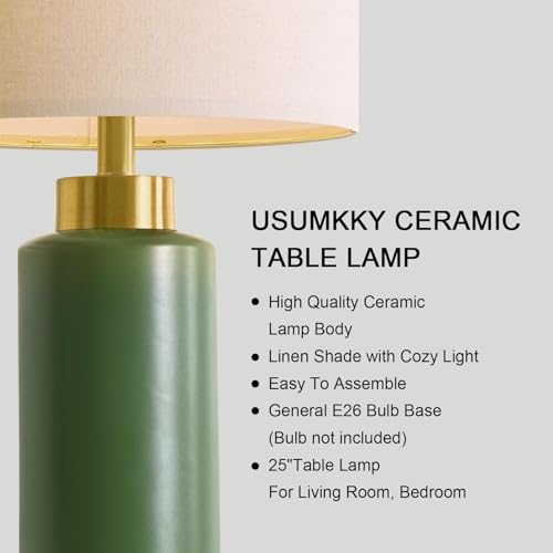 25" Green Ceramic Table Lamp Set of 2 (2 Count)