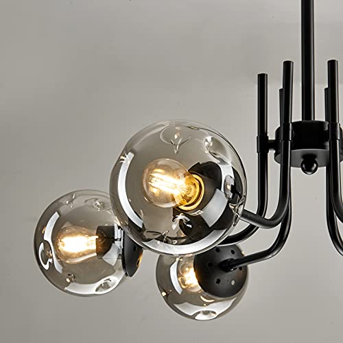 6 Lights Glass Globe Sputnik Chandeliers Modern Metal Ceiling Light Fixture Black Semi Flush Mount Chandelier for Living Room Dining Room Bedroom Farmhouse Kitchen