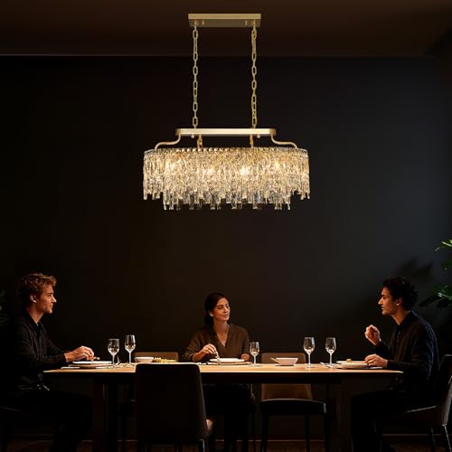 32" 10 Light Modern Oval Gold Crystal Chandeliers for Dining Room