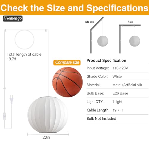 11.8in Plug in Hanging Lamp Small Lantern (Plug in White Round / 11.8in)