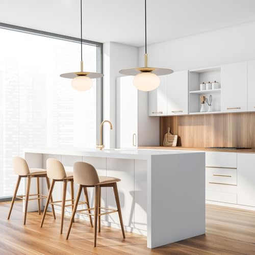 Modern Globe Pendant Lighting Milky White Glass Shade Brass Gold Farmhouse Pendant Light 11.81" Dome Industrial Mid Century Hanging Ceiling Light Fixture Kitchen Island Dinning Room Bedroom